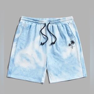 EUC-Men’s Tie Dye Palm Tree Print Drawstring Waist Shorts-Sz Med-Smoke Free Home
